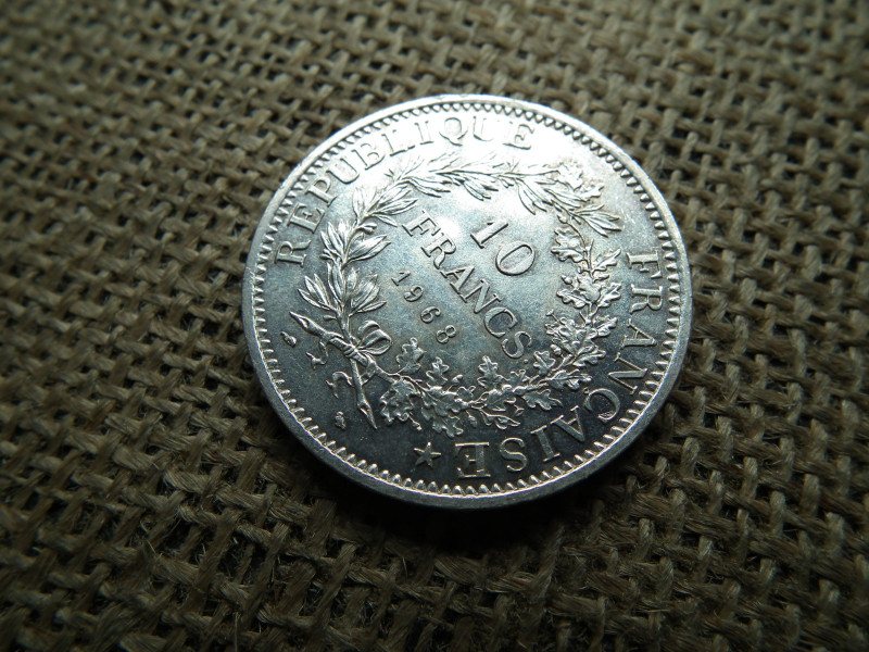 Franciaország , ezüst 10 francs 1968 , frank , extra