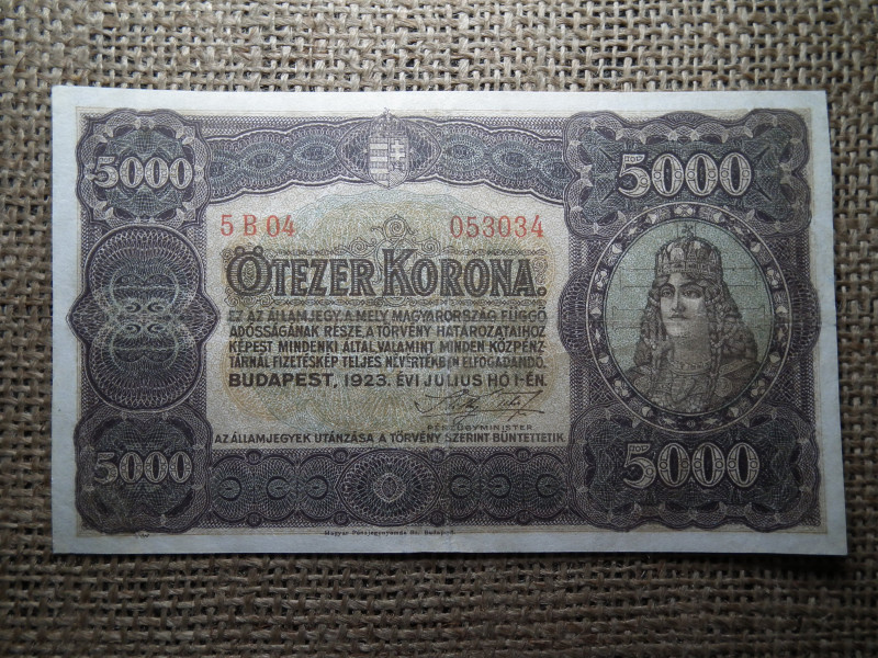5000 korona 1923 , Magyar Pénzjegynyomda , szakszerűen restaurált 