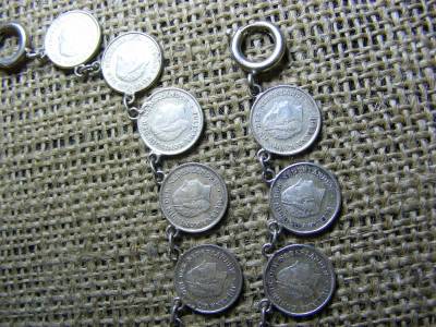 Érmés nyaklánc-karkötő, Holland cent, ezüstözött