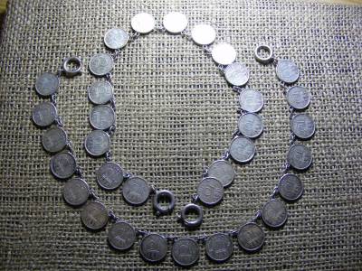 Érmés nyaklánc-karkötő, Holland cent, ezüstözött