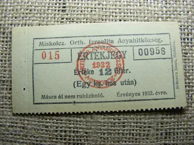 Miskolci Izraelita Hitközség Bárca, 1917
