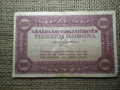 10000 korona 1920 évek , vásárlási visszatérítés ! Tízezer ! Nagyon ritka ! Hangya 