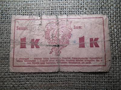 1 korona 1919 Czegléd ! Cegléd város pénztára 