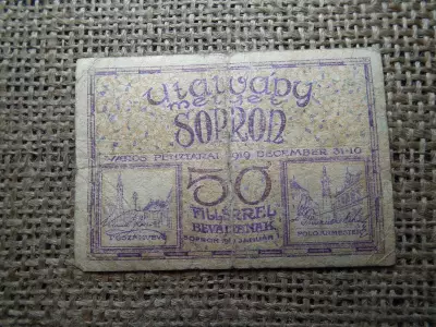 50 fillér 1919 Sopron ! Utalvány , Sopron város pénztárai 