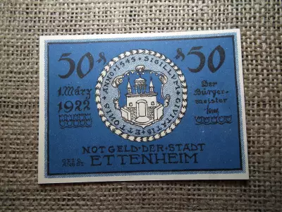 Németország 50 pfennig 1922 , Ettenheim , bankjegy 