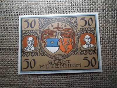 Németország 50 pfennig 1922 , Ettenheim , bankjegy 