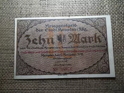Németország 10 márka 1918 , notgeld , bankjegy 