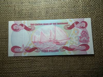 Bahamák , 3 dollár 1974 , 1984 !  dollars , unc bankjegy 