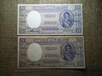 Chile , 5 pesos 1958 - 1959 , 2 db sorszámkövető bankjegy 