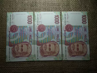 Olaszország 1000 lire 1990 , líra , 3 db sorszámkövető bankjegy 