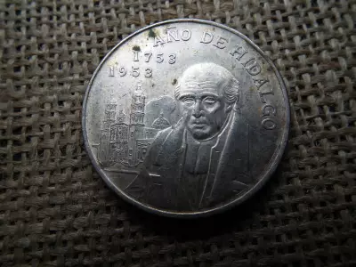 Mexikó , ezüst 5 pesos 1953 , 5 peso Hidalgo születésének kétszázadik évfordulója