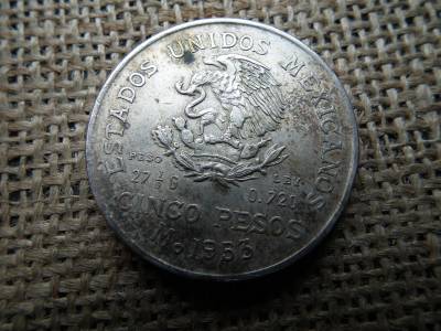 Mexikó , ezüst 5 pesos 1953 , 5 peso Hidalgo születésének kétszázadik évfordulója