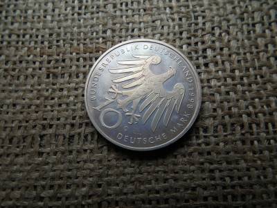 Németország , ezüst 10 márka 1998 G , Deutsche Mark Hildegard von Bingen