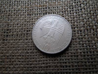 Németország , ezüst 10 márka 1990 F , Deutsche Mark Frederick I. Barbarossa