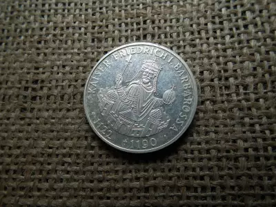 Németország , ezüst 10 márka 1990 F , Deutsche Mark Frederick I. Barbarossa