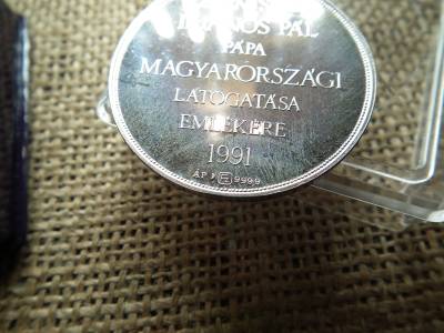 II. János Pál pápa magyarországi látogatása emlékére 1991 érem PP  ( ÁP jelzett 999 ezüst , 1 uncia )