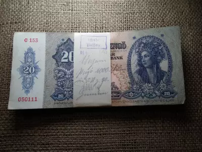 20 pengő 1941 , 50 db , 1 köteg ! Eredeti német , banki kötegelő , 1945 április ! Nagyon szép darabok is ! 