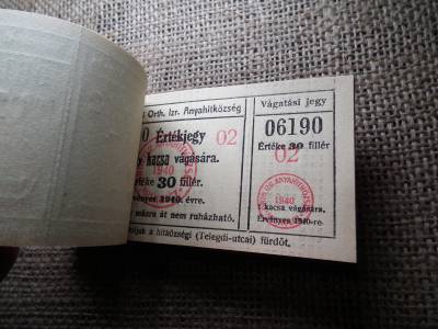 Miskolc , Miskolczi Ortodox Izraelita Anyahitközség ! Értékjegy 30 fillér 1940 , 1 kacsa vágására  , Orth. ! Ritka köteg ! 99 db sorszámkövető !