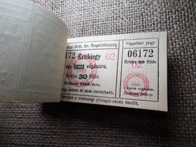 Miskolc , Miskolczi Ortodox Izraelita Anyahitközség ! Értékjegy 30 fillér 1940 , 1 kacsa vágására  , Orth. ! Ritka köteg ! 99 db sorszámkövető !