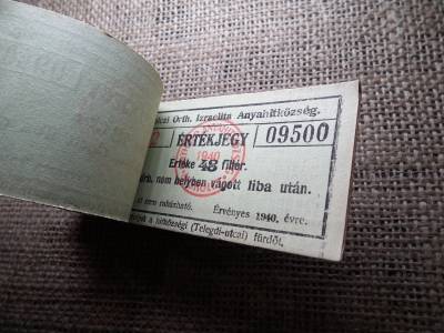 Miskolc , Miskolczi Ortodox Izraelita Anyahitközség ! Értékjegy 48 fillér 1940 , 1 db liba  ! Ritka köteg ! 99 db sorszámkövető !