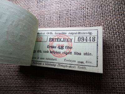 Miskolc , Miskolczi Ortodox Izraelita Anyahitközség ! Értékjegy 48 fillér 1940 , 1 db liba  ! Ritka köteg ! 99 db sorszámkövető !