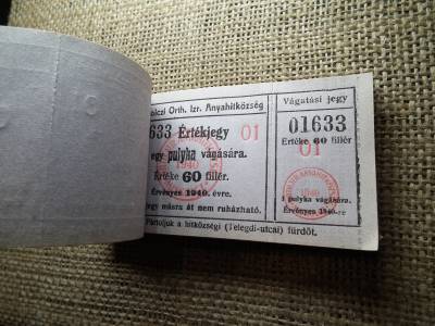 Miskolc , Miskolczi Ortodox Izraelita Anyahitközség ! Értékjegy 60 fillér 1940 , 1 pulyka  , Orth. ! Ritka köteg ! 98 db sorszámkövető !