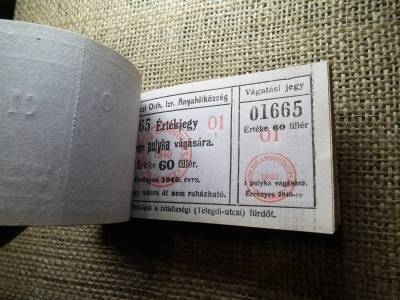 Miskolc , Miskolczi Ortodox Izraelita Anyahitközség ! Értékjegy 60 fillér 1940 , 1 pulyka  , Orth. ! Ritka köteg ! 98 db sorszámkövető !