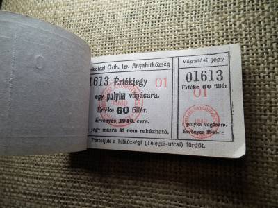 Miskolc , Miskolczi Ortodox Izraelita Anyahitközség ! Értékjegy 60 fillér 1940 , 1 pulyka  , Orth. ! Ritka köteg ! 98 db sorszámkövető !