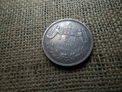 Ferenc József , ezüst 5 korona 1907 KB , Körmöcbánya