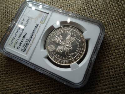 Szent László , ezüst 5 pengő 1929 UP , PP , PF 68 Cameo , NGC minősített , tokos , Artex utánveret ! Ritka 