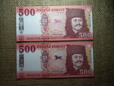 500 forint 2022 EM  UNC 2 db sorszámkövető 
