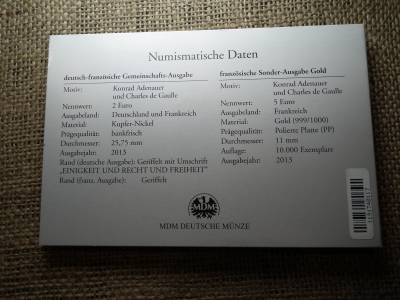 Németország 2 euró 2013 , 50 Éves az Élysée Szerződés , bliszter ! 2 db emlék 2 euro 2013 D és RF ! Német és Francia  ! Arany nélküli 