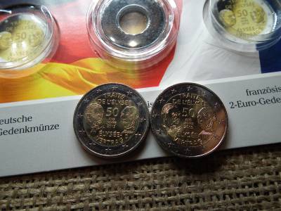 Németország 2 euró 2013 , 50 Éves az Élysée Szerződés , bliszter ! 2 db emlék 2 euro 2013 D és RF ! Német és Francia  ! Arany nélküli 