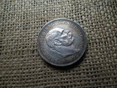 FERENC JÓZSEF KORONÁZÁSI 5 KORONA 1907 KB , EZÜST , Gyönyörű patinás 