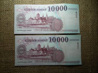 10000 forint 2007 AA , hajtatlan , a UNC - FX 2 db sorszámkövető 