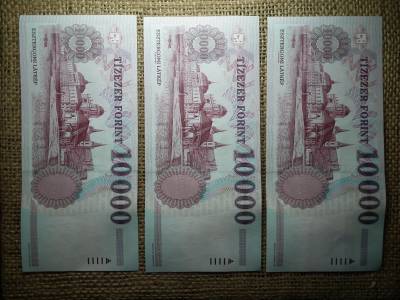 10000 forint 2007 AA , hajtatlan , a UNC - FX 3 db sorszámkövető 