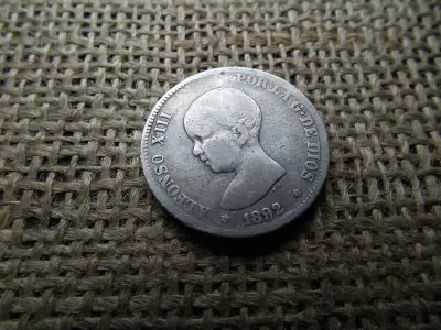 Spanyolország , ezüst 2 Peseta 1892 - Alfonso XIII , pesetas 