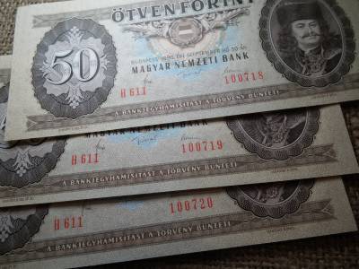 50 forint 1980 H , 3 db hajtatlan sorszámkövető , UNC aUNC 