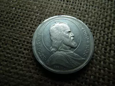 Szent István , ezüst 5 pengő 1938 