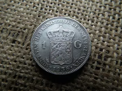 Hollandia , ezüst 1 gulden 1938 , Vilhelmina