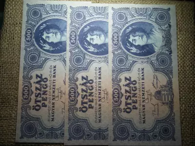 500 pengő 1945 , 3 db hajtatlan sorszámkövető 
