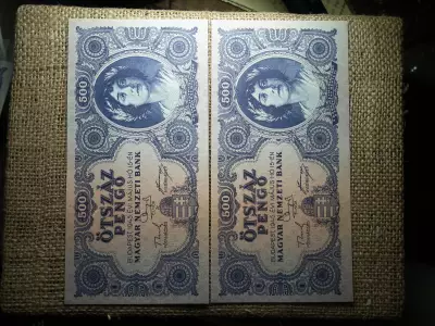 500 pengő 1945 , 2 db hajtatlan sorszámkövető 