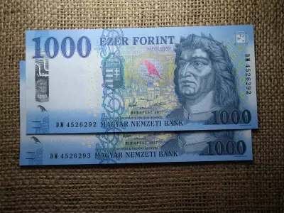 1000 forint 2017 DD , UNC  , 2 db sorszámkövető 