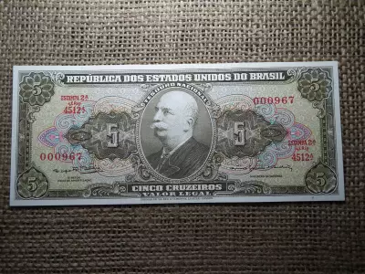 Brazília 5 cruzeiros 1962 - 1964  UNC , alacsony sorszám ! C1