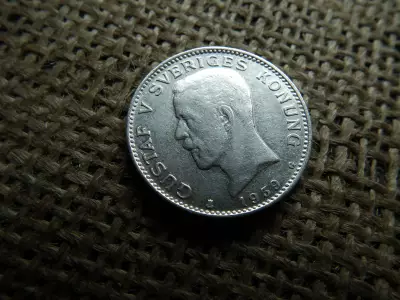 Svédország , ezüst 1 korona 1939 , V. Gusztáv