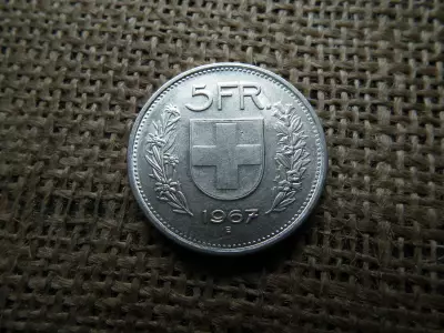 Svájc , ezüst 5 frank 1967 B , francs 