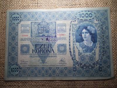 1000 korona 1902 , felülbélyegzés ! Felülbélyegzett !  Jámi közjegyzőség 