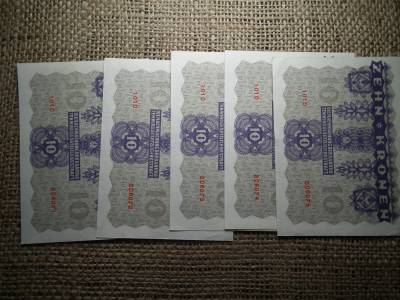 10 korona 1922 , hajtatlan , 5 db sorszámkövető 