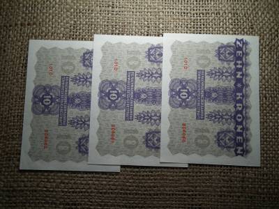 10 korona 1922 , hajtatlan  , 3 db sorszámkövető 