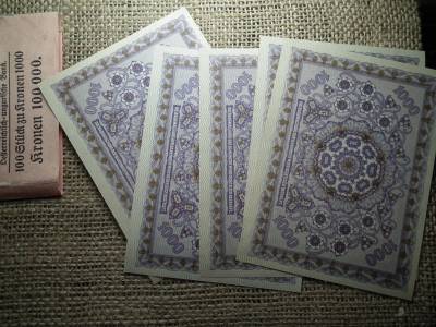 1000 korona 1922 , hajtatlan , UNC - aUNC  ,5 db + eredeti kötegelő 